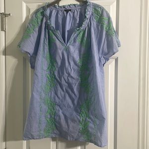 EUC 3X Talbots Blue Embroidered Blouse